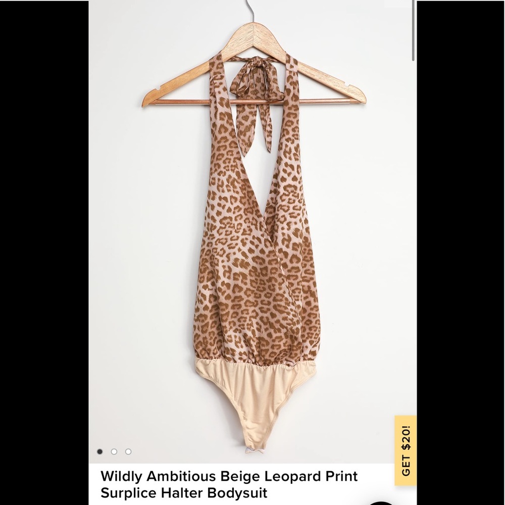 NWT! Lulu’s Beige Leopard Print Halter Bodysuit
